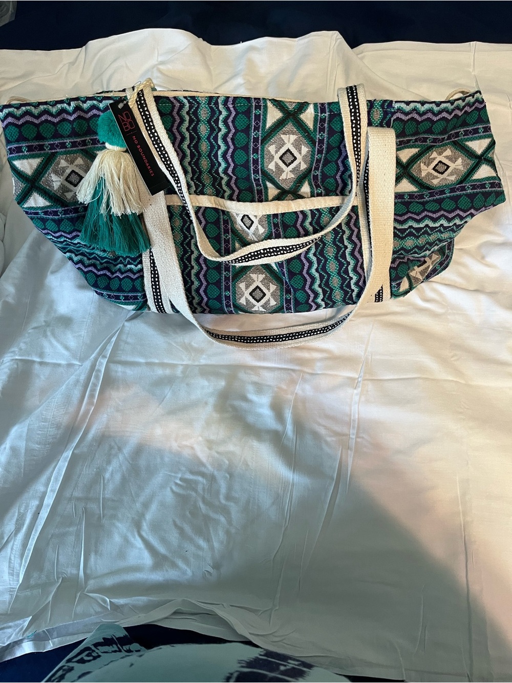 No Boundaries Teal, Purple & Cream Boho Woven Tote